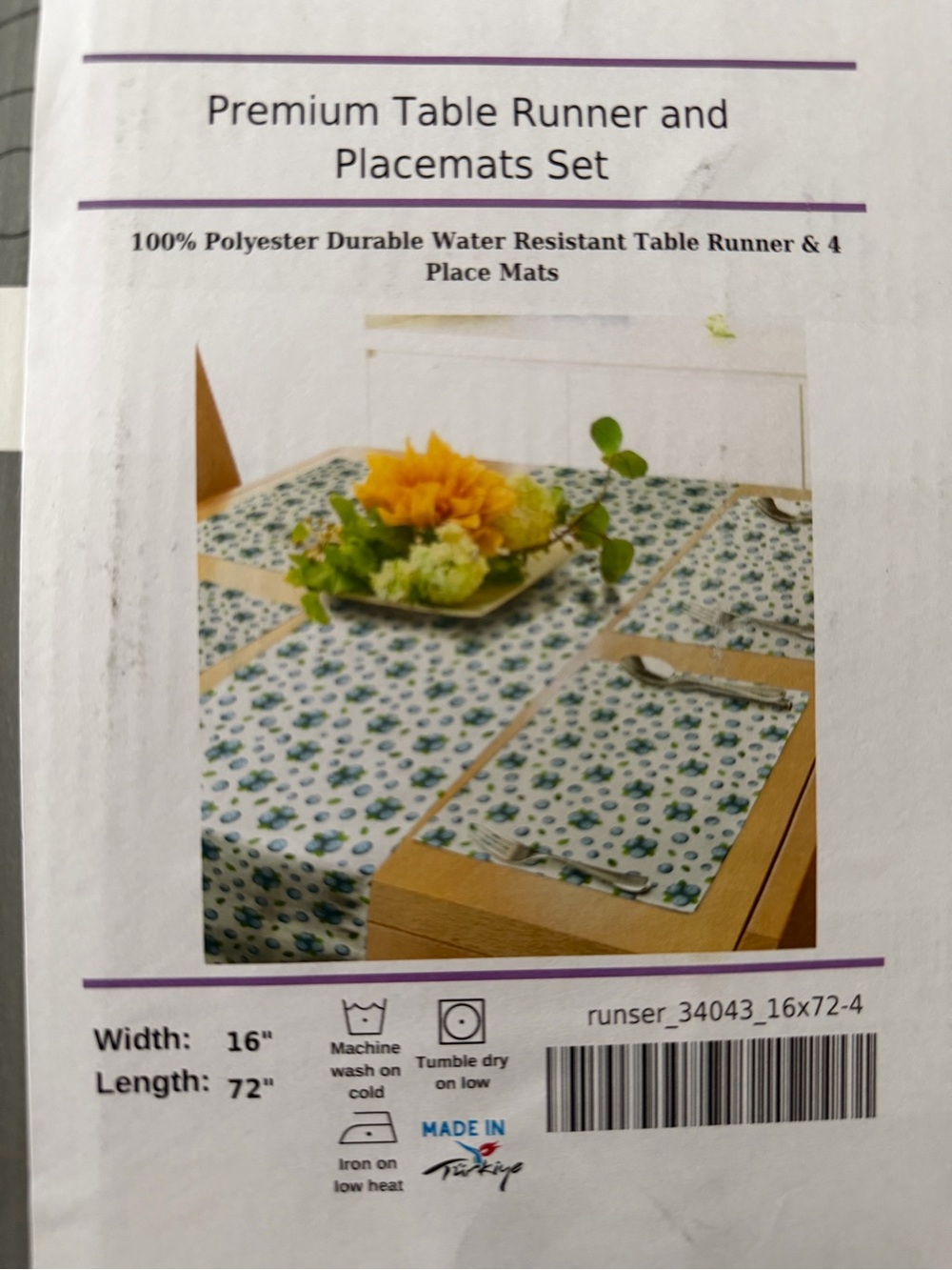 Premium Blue Floral Table Runner and Placemats Set